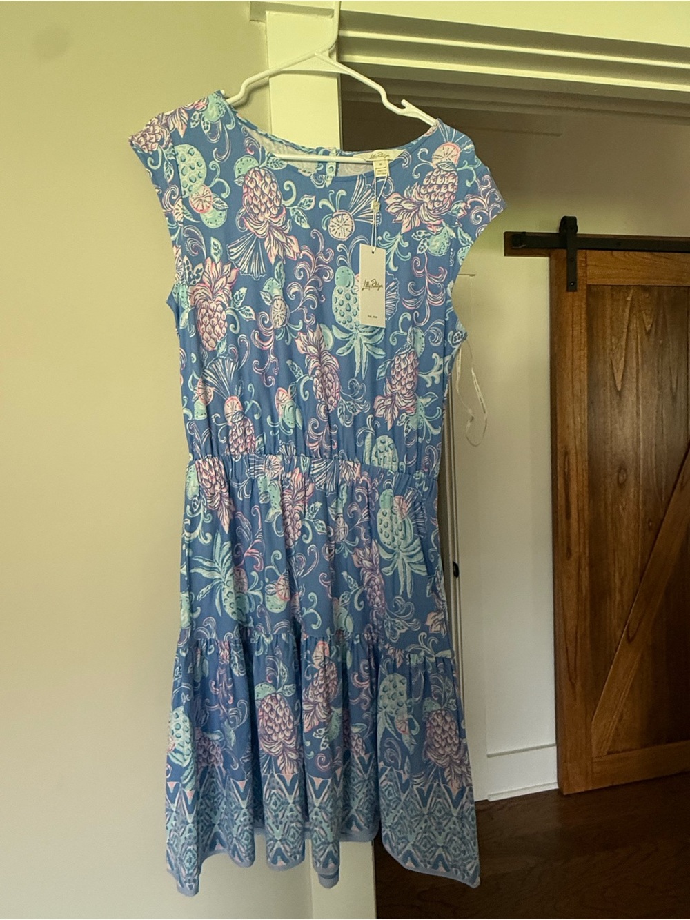 Lilly Pulitzer Light Blue Floral Tiered Midi Dress